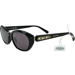 Swarovski SK0384 Womens Plastic Sunglass 01A Shiny Black 53-18 Gray Lenses